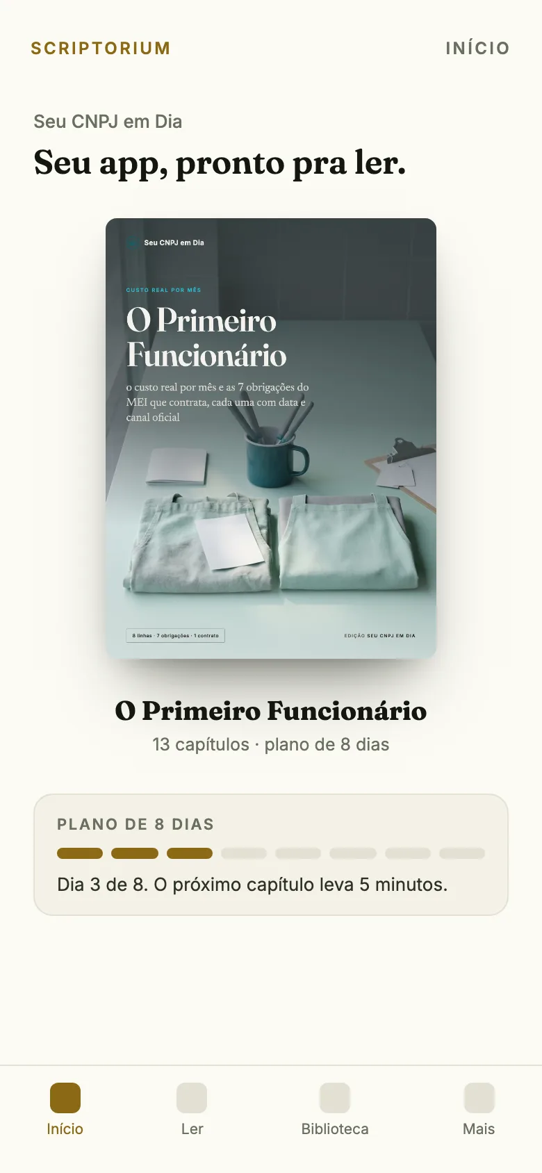 Capa do app do guia O Primeiro Funcionário