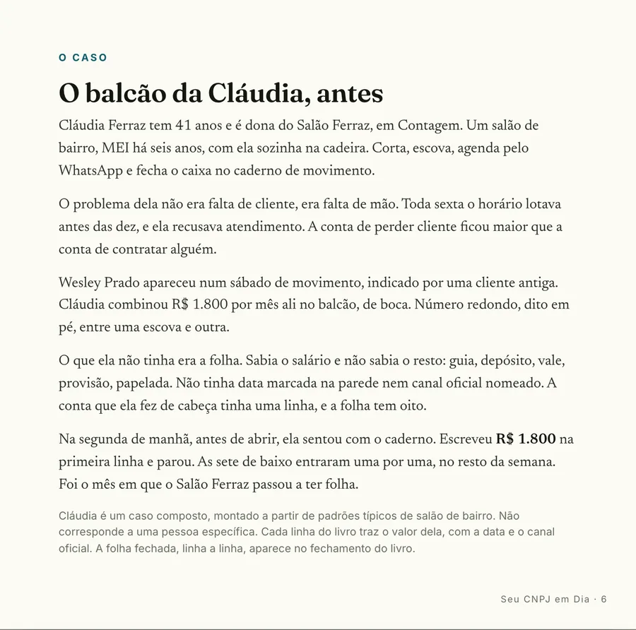 Página real do guia: O caso