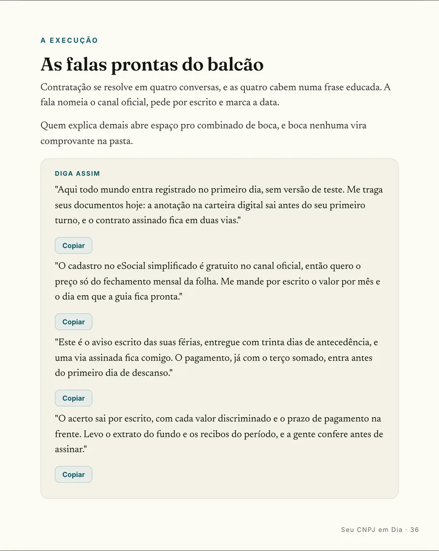 Página real do guia: Falas prontas